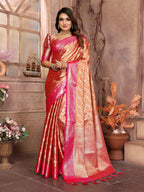 Vedant Vastram Tissue Silk Kanjeevaram Silk Saree - Orange | Grocsy