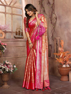 Vedant Vastram Tissue Silk Kanjeevaram Silk Saree - Orange | Grocsy