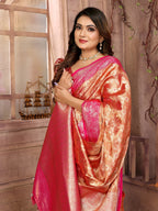 Vedant Vastram Tissue Silk Kanjeevaram Silk Saree - Orange | Grocsy