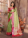 Vedant Vastram Tissue Silk Kanjeevaram Silk Saree - Parrot | Grocsy