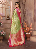 Vedant Vastram Tissue Silk Kanjeevaram Silk Saree - Parrot | Grocsy