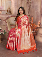 Vedant Vastram Tissue Silk Kanjeevaram Silk Saree - Pink | Grocsy