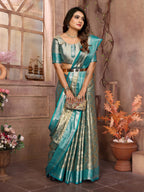 Vedant Vastram Tissue Silk Kanjeevaram Silk Saree - Rama | Grocsy
