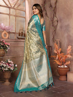 Vedant Vastram Tissue Silk Kanjeevaram Silk Saree - Rama | Grocsy