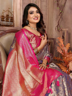 Vedant Vastram Tissue Silk Kanjeevaram Silk Saree - Sky Blue | Grocsy