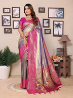 Vedant Vastram Tissue Silk Paithani Silk Saree - Blue | Grocsy