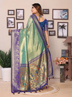 Vedant Vastram Tissue Silk Paithani Silk Saree - Pista | Grocsy