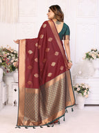 Vedant Vastram Soft Litchi Silk Banarasi Silk Saree - Maroon | Grocsy