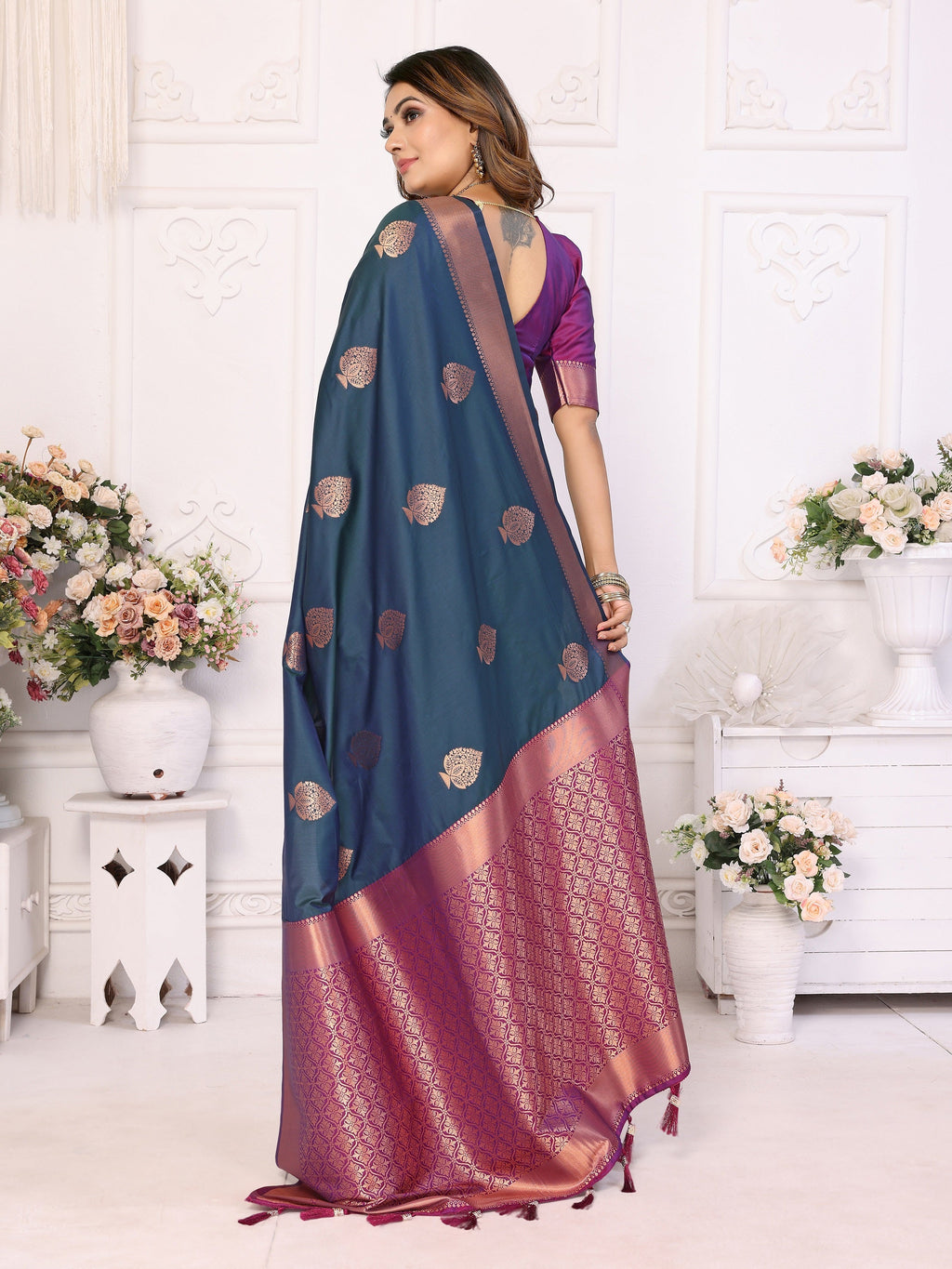 Vedant Vastram Soft Litchi Silk Banarasi Silk Saree - Morpich | Grocsy