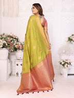 Vedant Vastram Soft Litchi Silk Banarasi Silk Saree - Olive | Grocsy