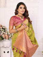 Vedant Vastram Soft Litchi Silk Banarasi Silk Saree - Olive | Grocsy
