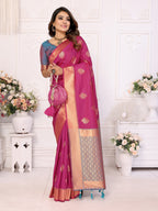 Vedant Vastram Soft Litchi Silk Banarasi Silk Saree - Pink | Grocsy