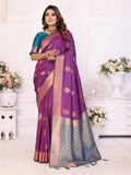 Vedant Vastram Soft Litchi Silk Banarasi Silk Saree - Purple | Grocsy