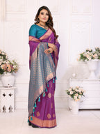 Vedant Vastram Soft Litchi Silk Banarasi Silk Saree - Purple | Grocsy