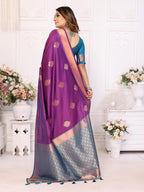 Vedant Vastram Soft Litchi Silk Banarasi Silk Saree - Purple | Grocsy