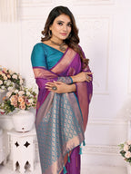 Vedant Vastram Soft Litchi Silk Banarasi Silk Saree - Purple | Grocsy