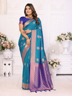 Vedant Vastram Soft Litchi Silk Banarasi Silk Saree - Rama | Grocsy