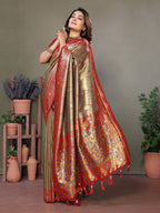 Vedant Vastram Tissue Silk Leheriya Design Kanjeevaram Silk Saree - Beige | Grocsy
