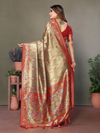Vedant Vastram Tissue Silk Leheriya Design Kanjeevaram Silk Saree - Beige | Grocsy