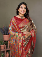 Vedant Vastram Tissue Silk Leheriya Design Kanjeevaram Silk Saree - Beige | Grocsy