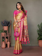 Vedant Vastram Tissue Silk Leheriya Design Kanjeevaram Silk Saree - Gold | Grocsy