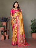 Vedant Vastram Tissue Silk Leheriya Design Kanjeevaram Silk Saree - Mustard | Grocsy