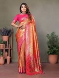 Vedant Vastram Tissue Silk Leheriya Design Kanjeevaram Silk Saree - Orange | Grocsy