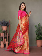 Vedant Vastram Tissue Silk Leheriya Design Kanjeevaram Silk Saree - Orange | Grocsy