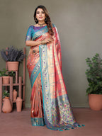 Vedant Vastram Tissue Silk Leheriya Design Kanjeevaram Silk Saree - Peach | Grocsy