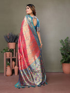 Vedant Vastram Tissue Silk Leheriya Design Kanjeevaram Silk Saree - Peach | Grocsy