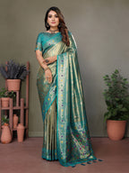 Vedant Vastram Tissue Silk Leheriya Design Kanjeevaram Silk Saree - Rama | Grocsy