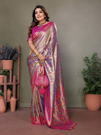 Vedant Vastram Tissue Silk Leheriya Design Kanjeevaram Silk Saree - Sky Blue | Grocsy