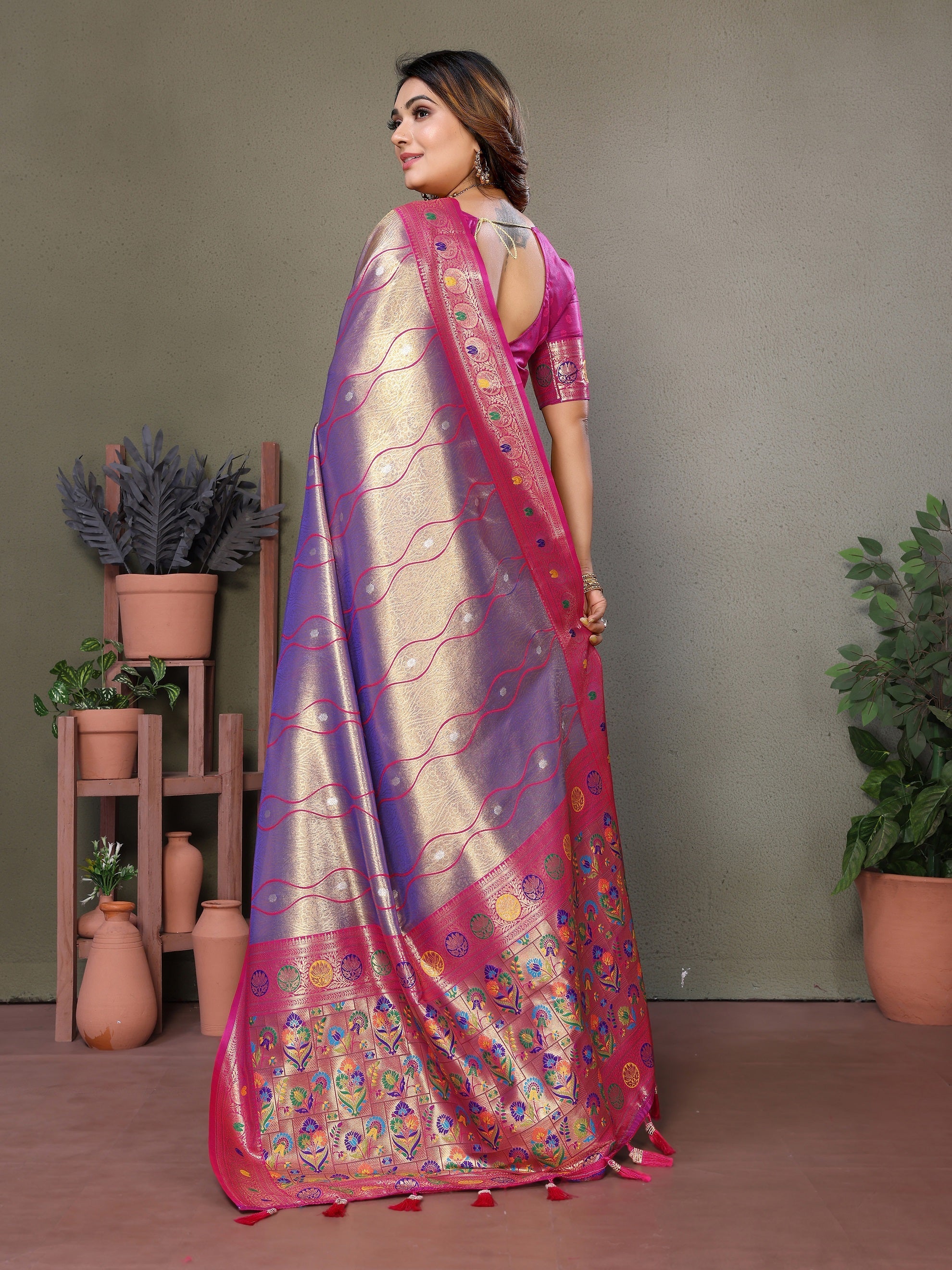 Vedant Vastram Tissue Silk Leheriya Design Kanjeevaram Silk Saree - Sky Blue | Grocsy