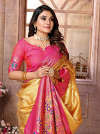 Vedant Vastram Tissue Silk Paithani Silk Saree - Mustard | Grocsy