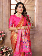 Vedant Vastram Tissue Silk Paithani Silk Saree - Orange | Grocsy
