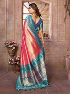 Vedant Vastram Tissue Silk Paithani Silk Saree - Peach | Grocsy