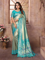 Vedant Vastram Tissue Silk Paithani Silk Saree - Rama | Grocsy