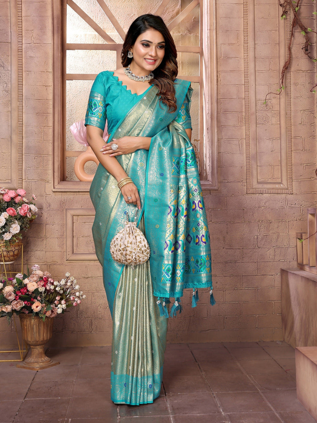 Vedant Vastram Tissue Silk Paithani Silk Saree - Rama | Grocsy