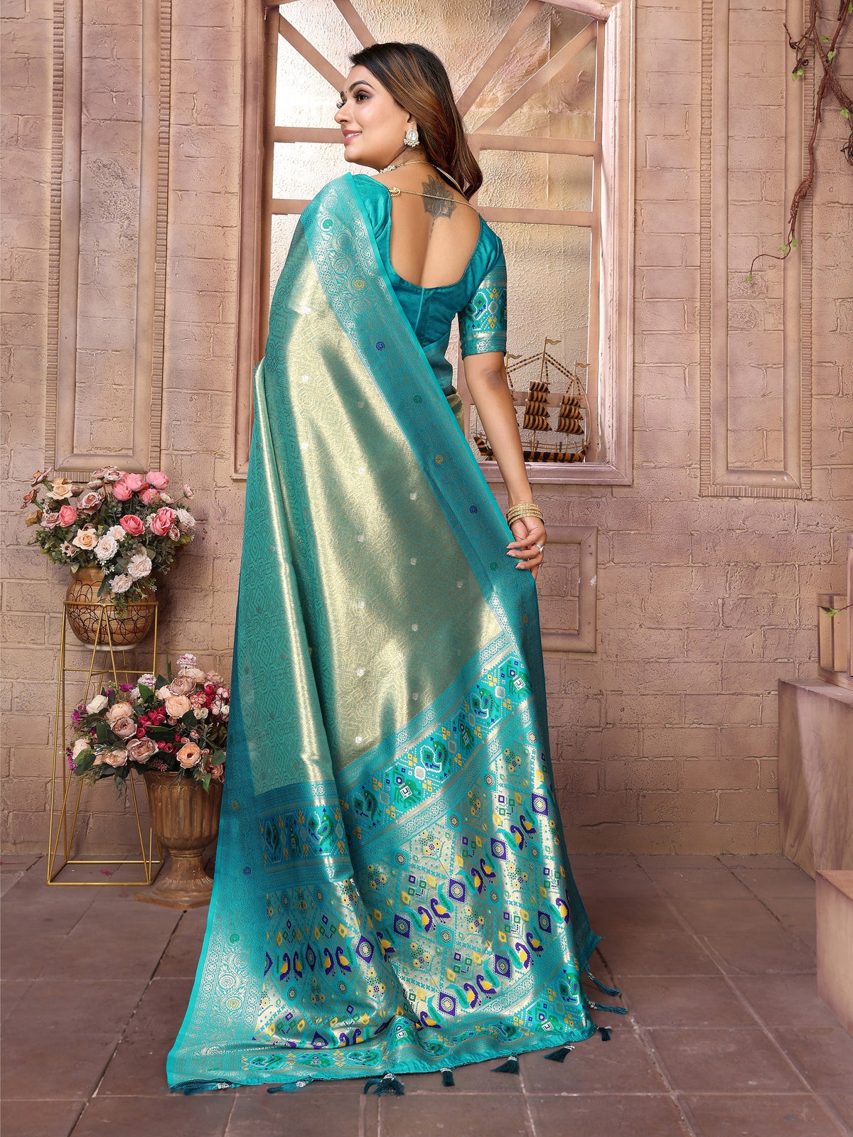 Vedant Vastram Tissue Silk Paithani Silk Saree - Rama | Grocsy