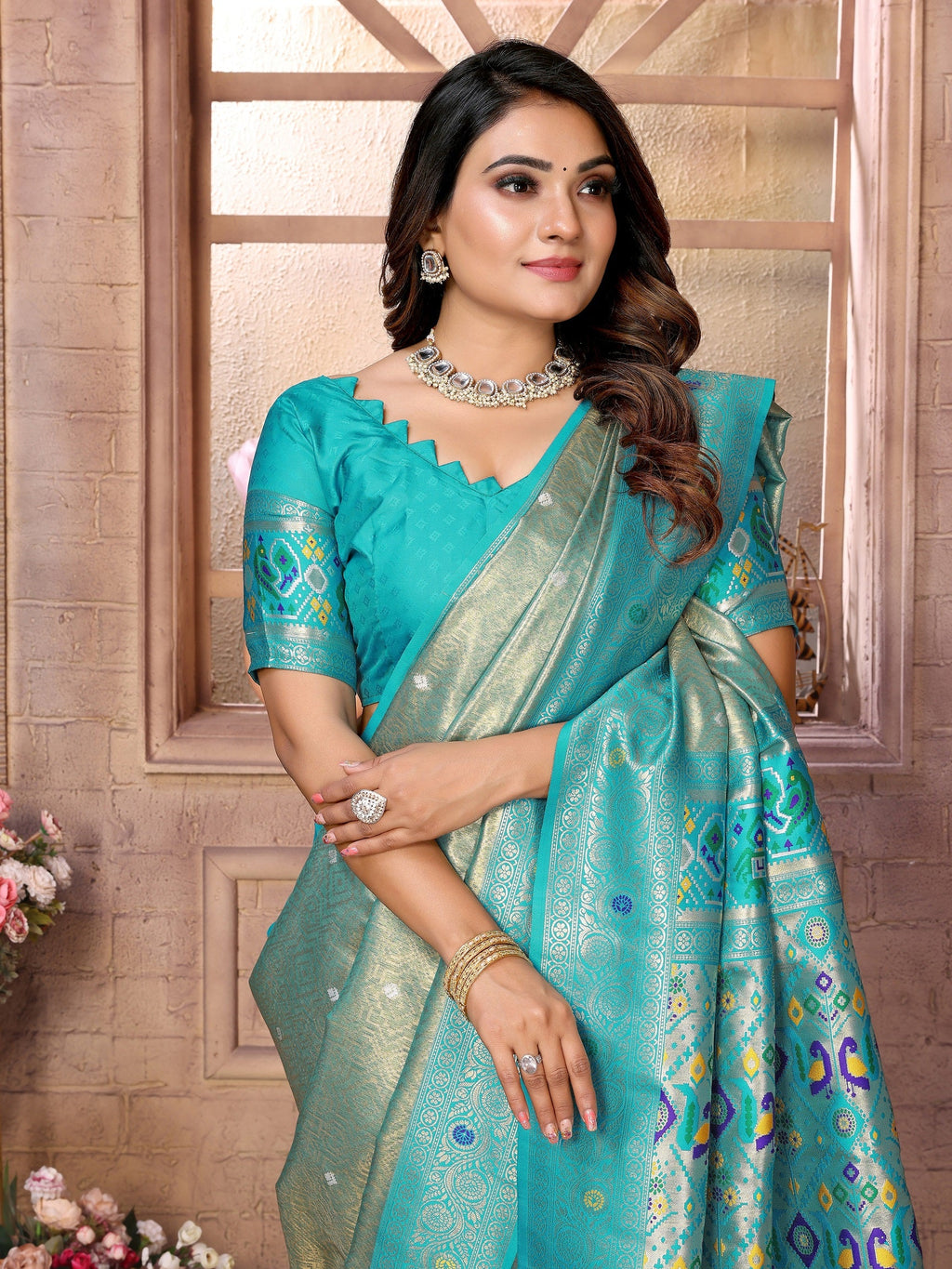 Vedant Vastram Tissue Silk Paithani Silk Saree - Rama | Grocsy