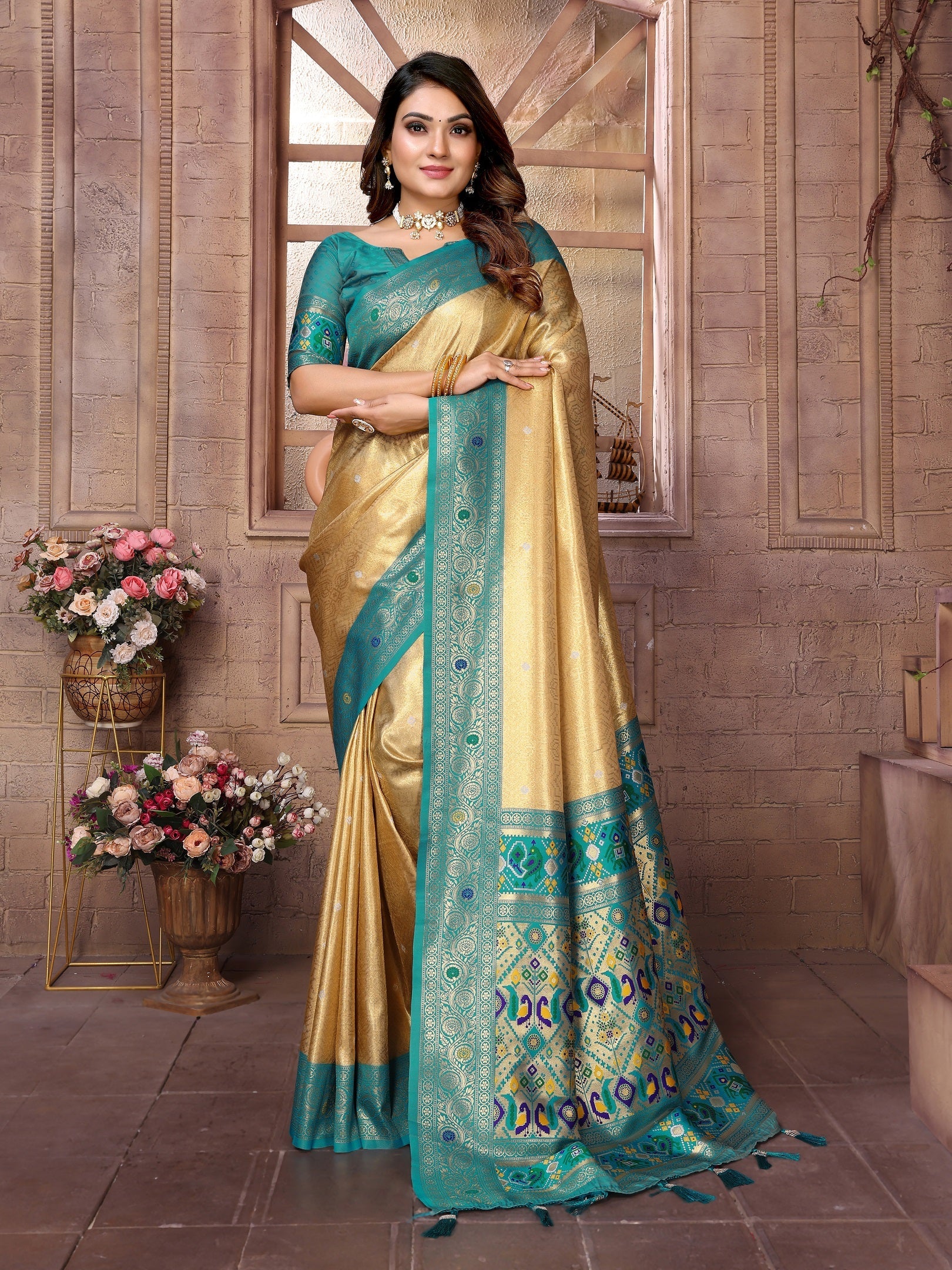 Vedant Vastram Tissue Silk Paithani Silk Saree - Yellow | Grocsy