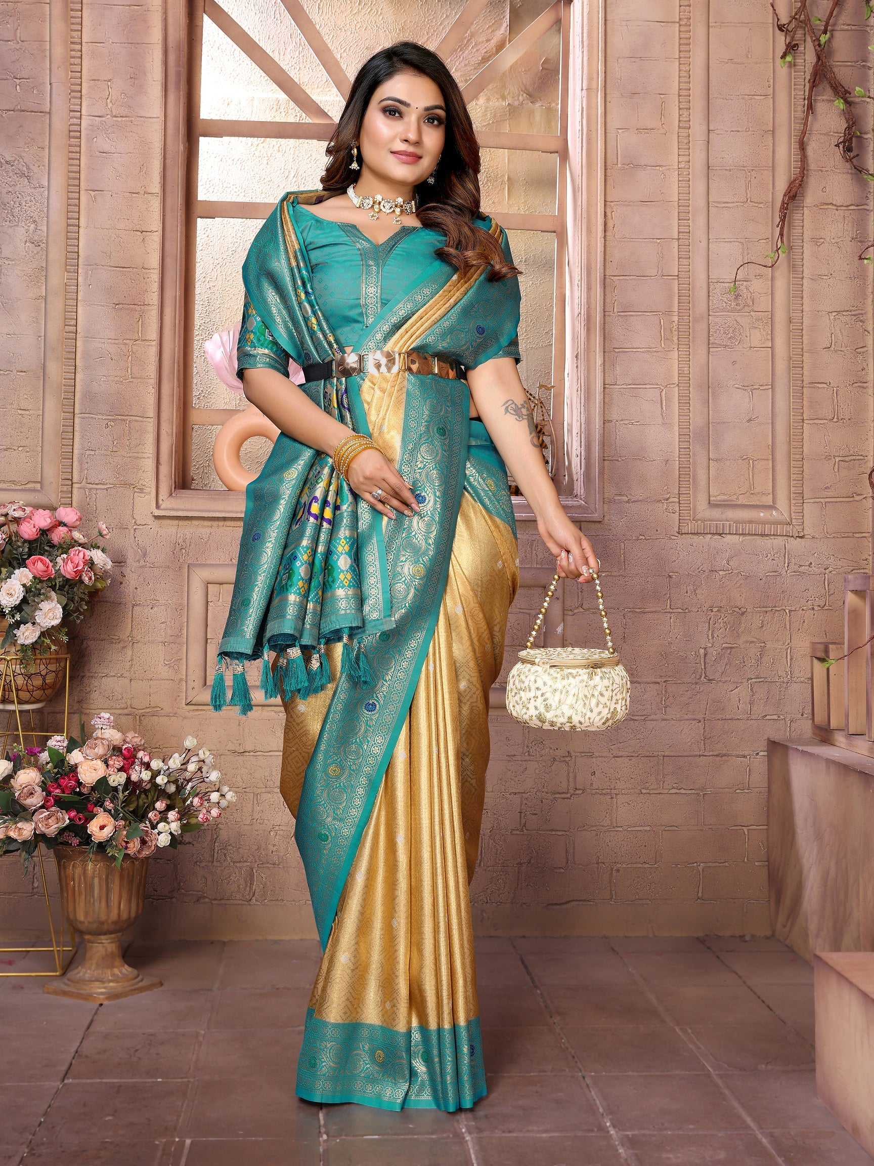 Vedant Vastram Tissue Silk Paithani Silk Saree - Yellow | Grocsy