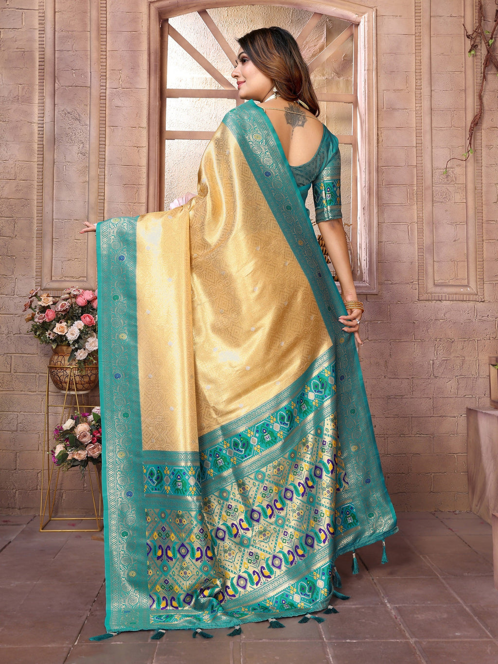 Vedant Vastram Tissue Silk Paithani Silk Saree - Yellow | Grocsy