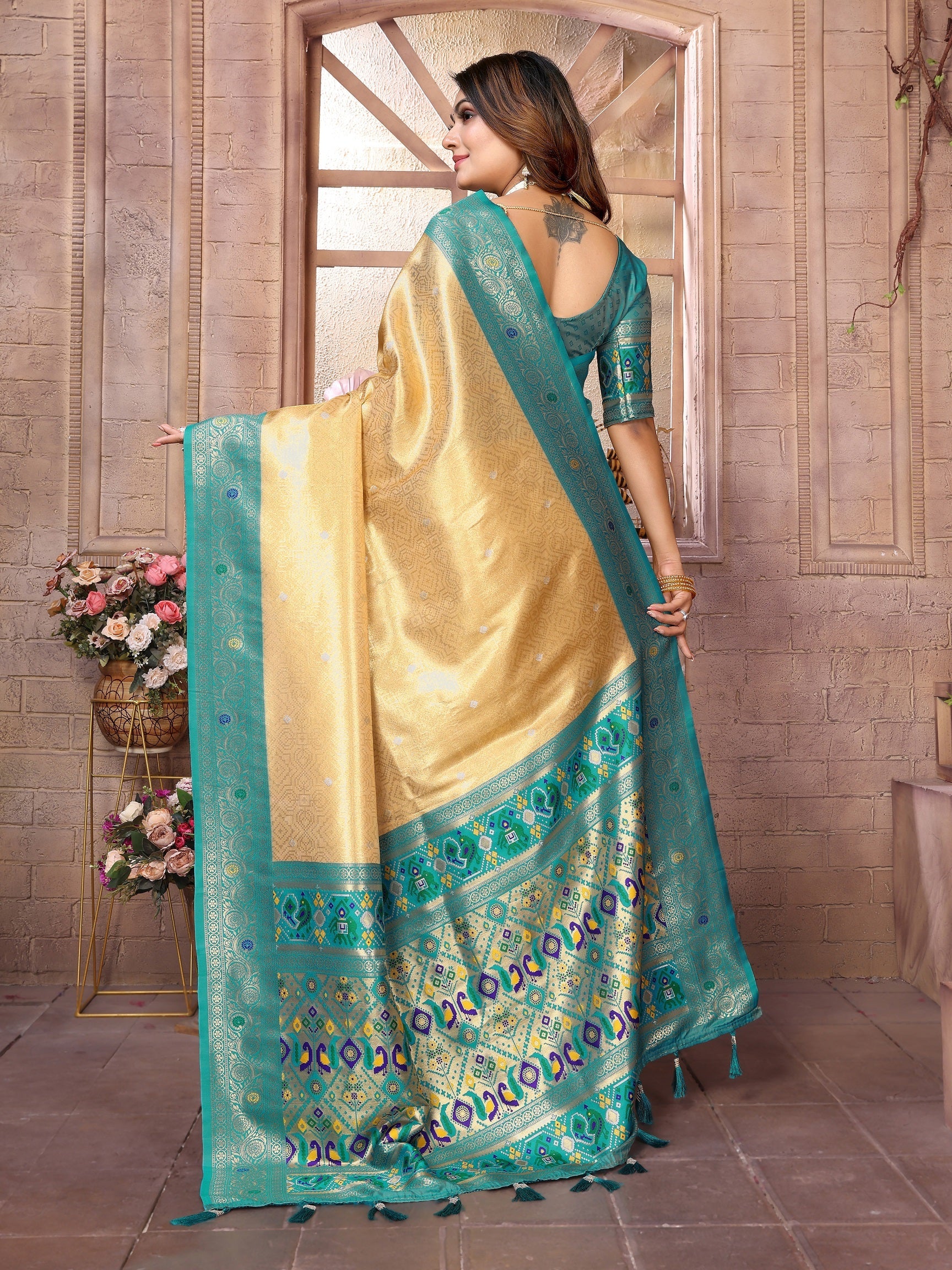 Vedant Vastram Tissue Silk Paithani Silk Saree - Yellow | Grocsy