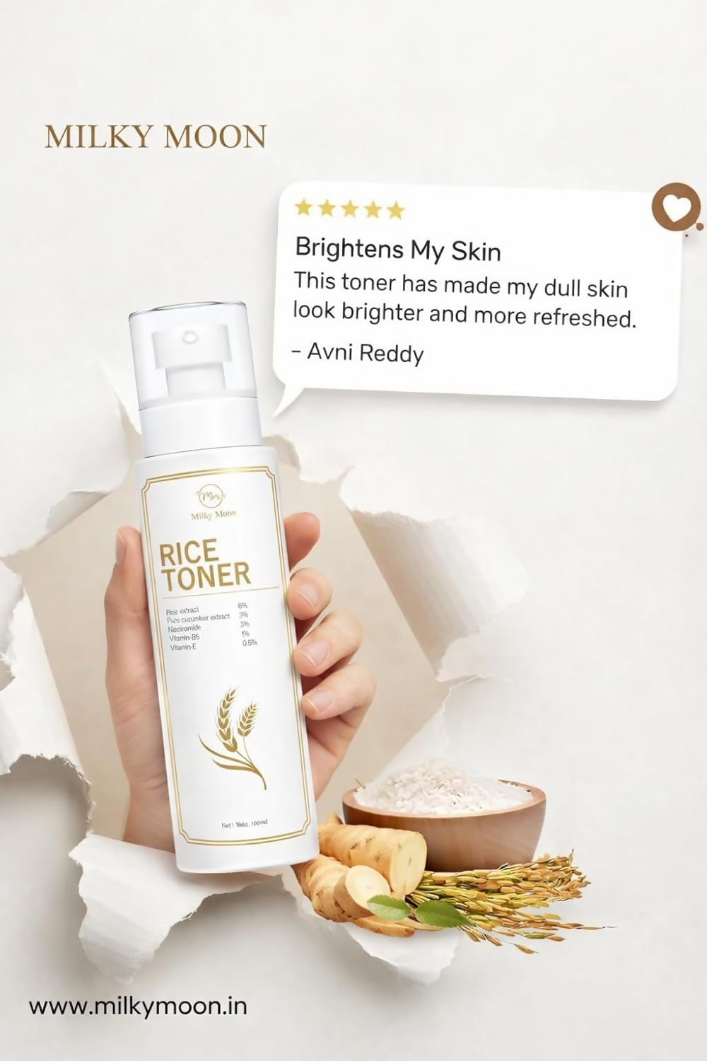 Milky Moon Rice Water Toner With Niacinamide & Cucumber | Grocsy
