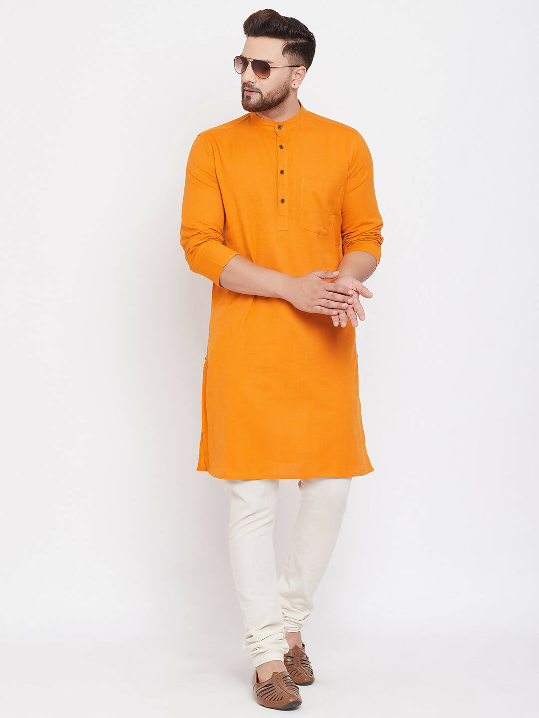 Even Apparels Pure Cotton Men's Kurta With Band Collar in Yellow Color | Grocsy