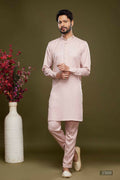 Raivat Ethnic Art Banarasi Silk Thread Work Kurta Pajama In Pink Colour | Grocsy