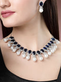 NVR Women's Silver-Plated Blue American Diamond Studded Handcrafted Jewellery Set | Grocsy