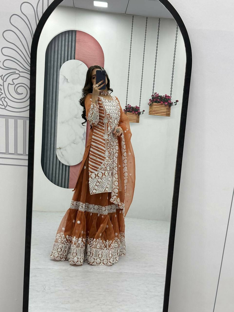 Teeya Creation Womens New Trendy Heavy Embroidery Sequence Work Orange Kurta Set | Grocsy