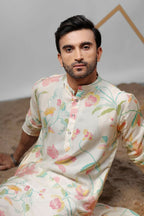 White Muslin Designer Printed Kurta Set - Mahotsav | Grocsy